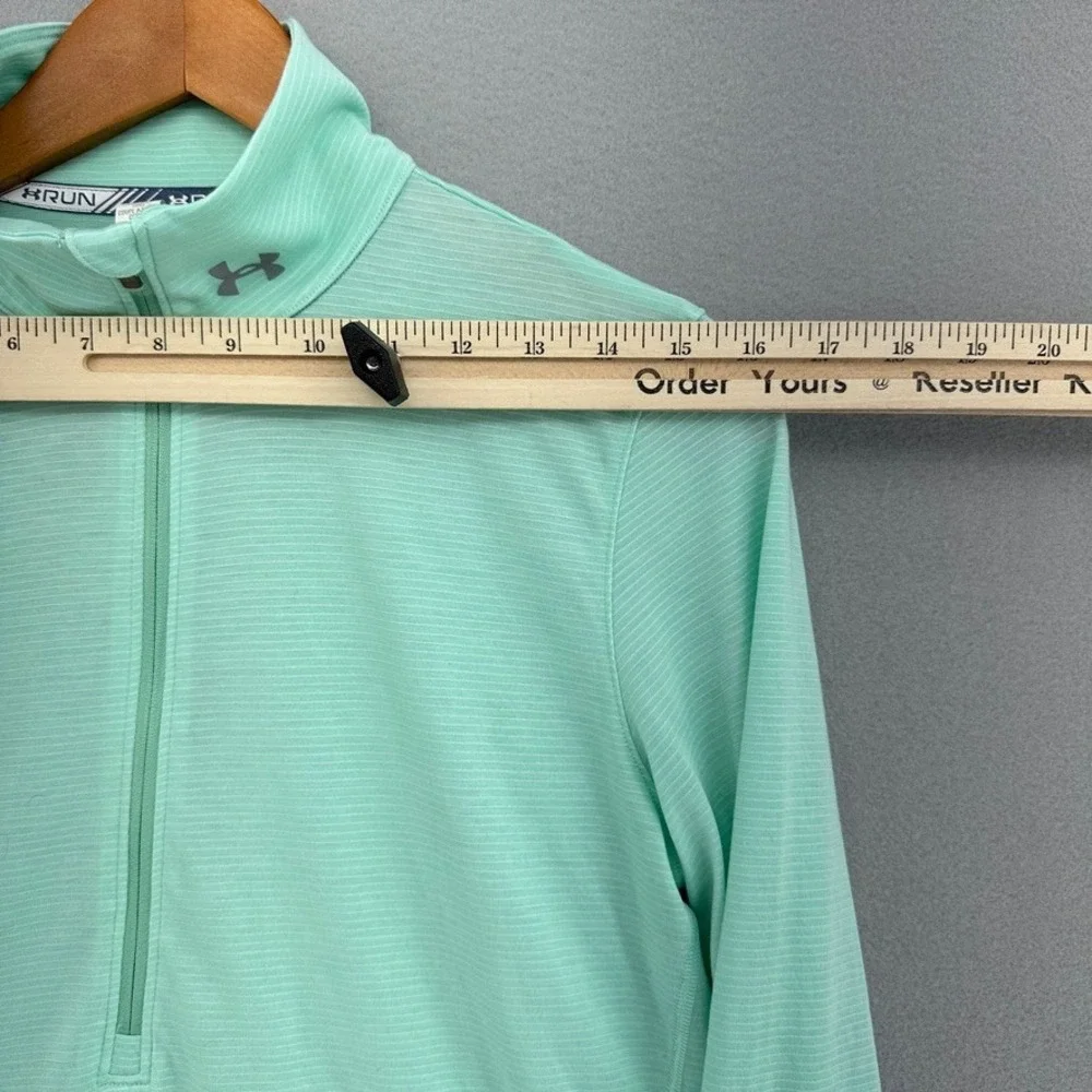 Under Armour HeatGear Run Quarter Zip Pullover Mint Green Striped SZ M Thumbhole - Picture 5 of 8